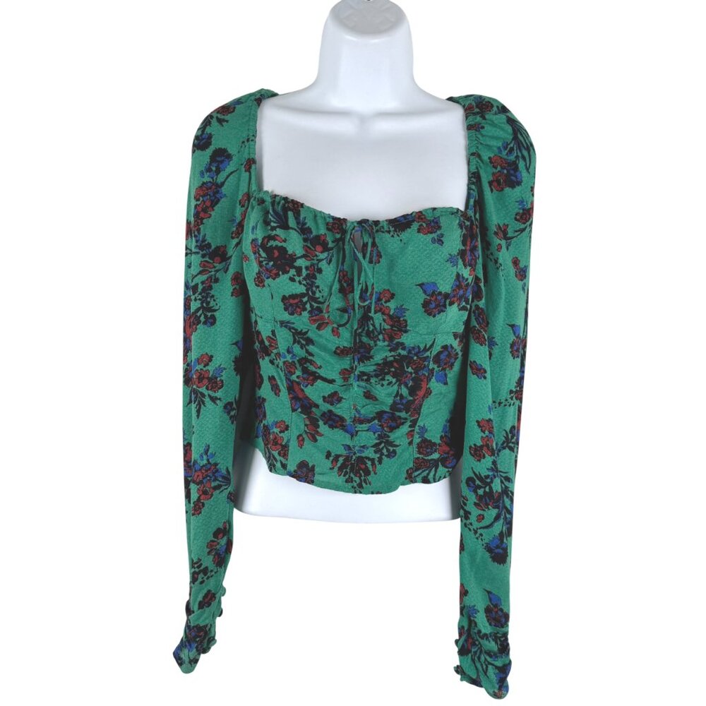 Free People Hilary Printed Top Small Green Floral Whimsical Fairy NWT TP-3724‎
